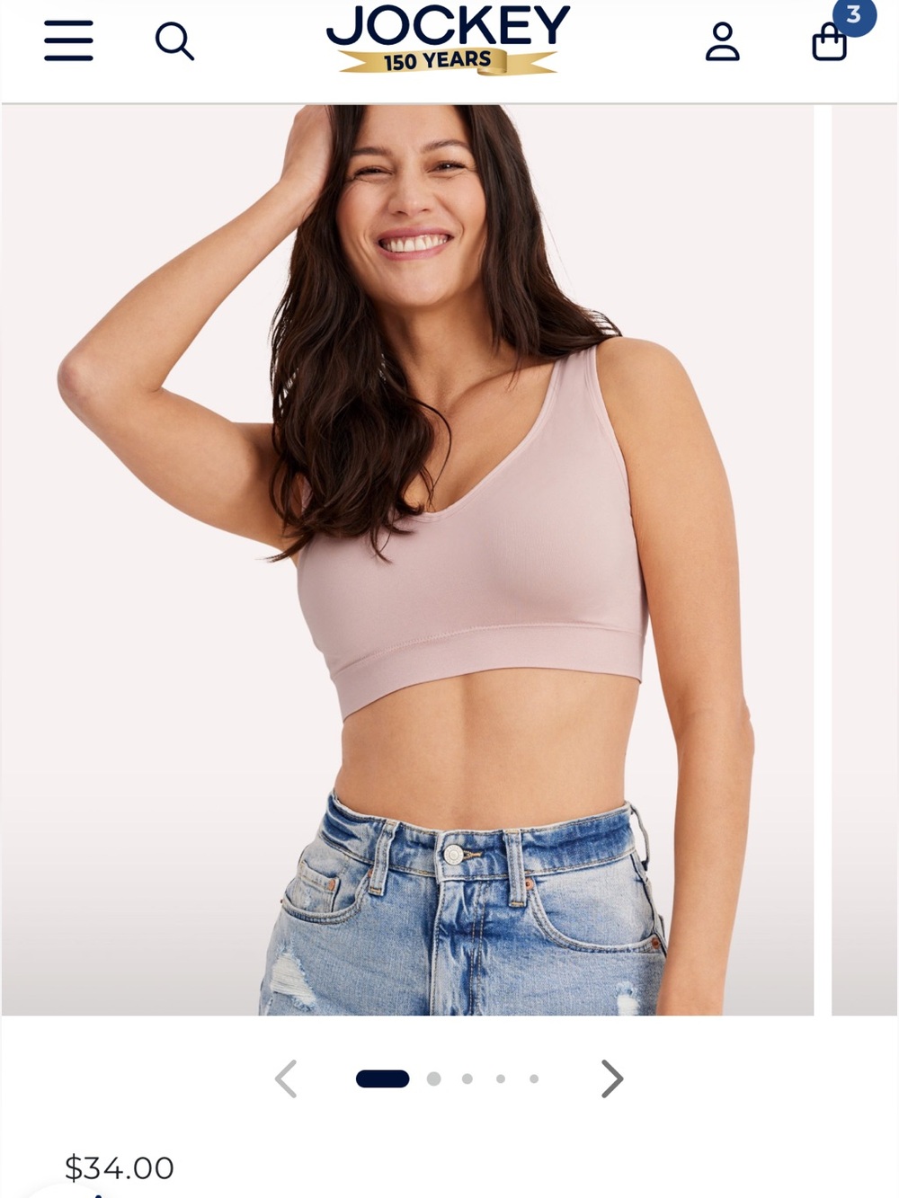 NWT Jockey Seamfree Back Smoothing Light Support Bra. XL Sewn in pads Pink mist